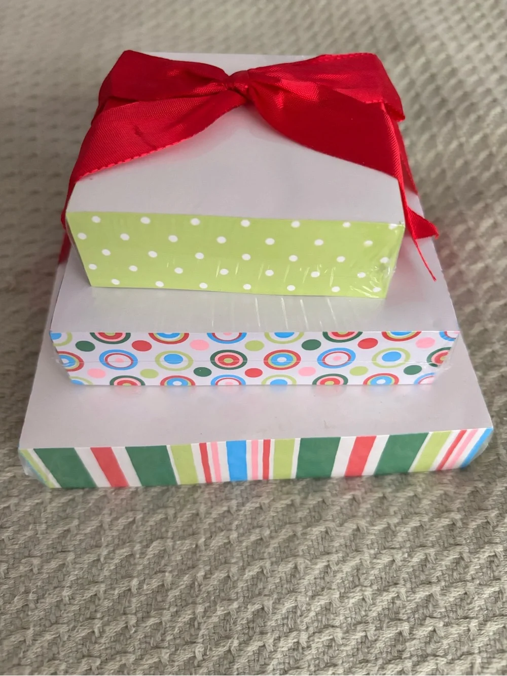 Stacked Decorative Memo pad with Red Satin Bow - Green & Multicolor